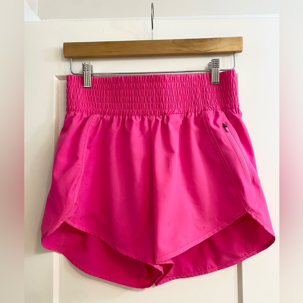 Running Shorts Elastic High Waisted with Pockets, 2.5" Shorts Pink M